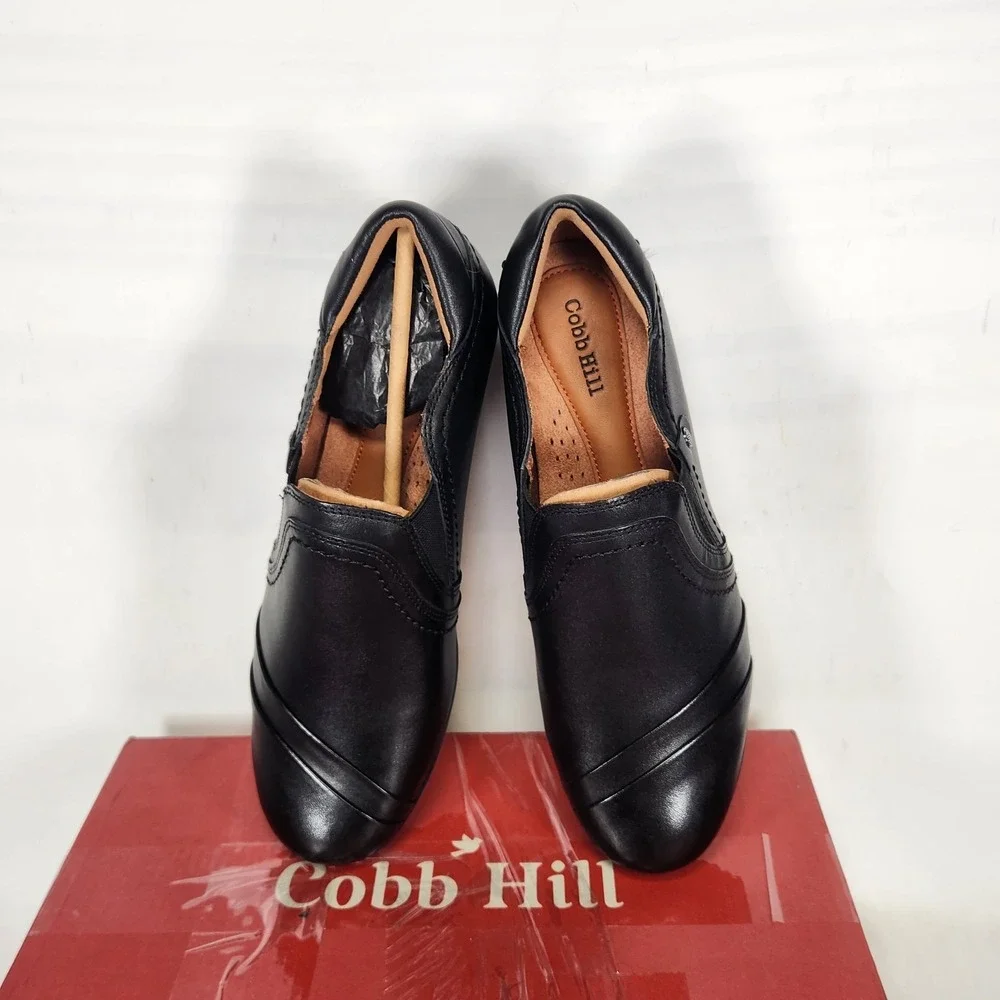 Cobb Hill Laurel Slip On Womens Size 7 Black Leather Comfort Block Heel Loafer